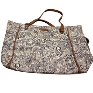 Sakroots Metro‎ Tote Large Navy White Floral Coated Canvas Boho Shoulder Bag